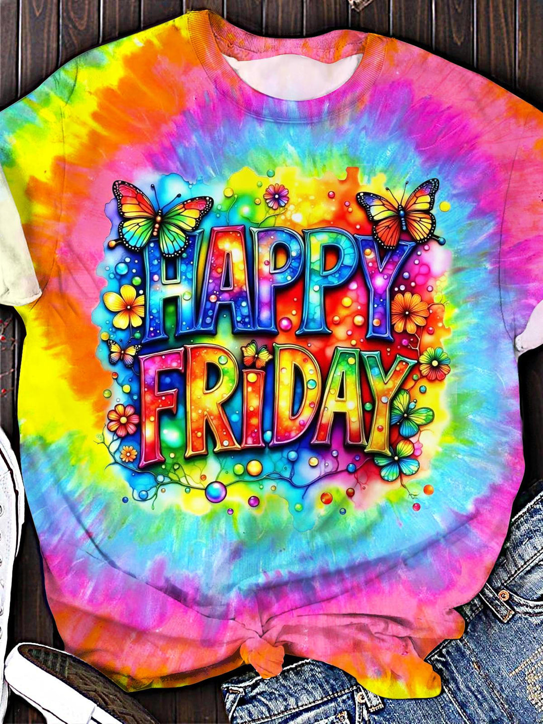 Happy Weekend Vacation Printed Crew Neck T-shirt