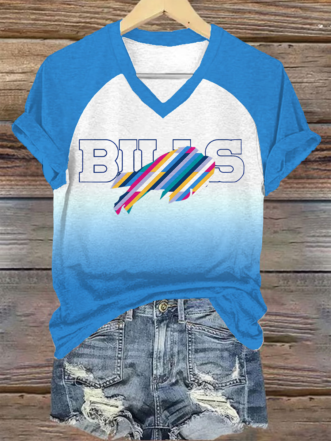 Buffalo Bills Football Women's Raglan V-Neck T-shirt