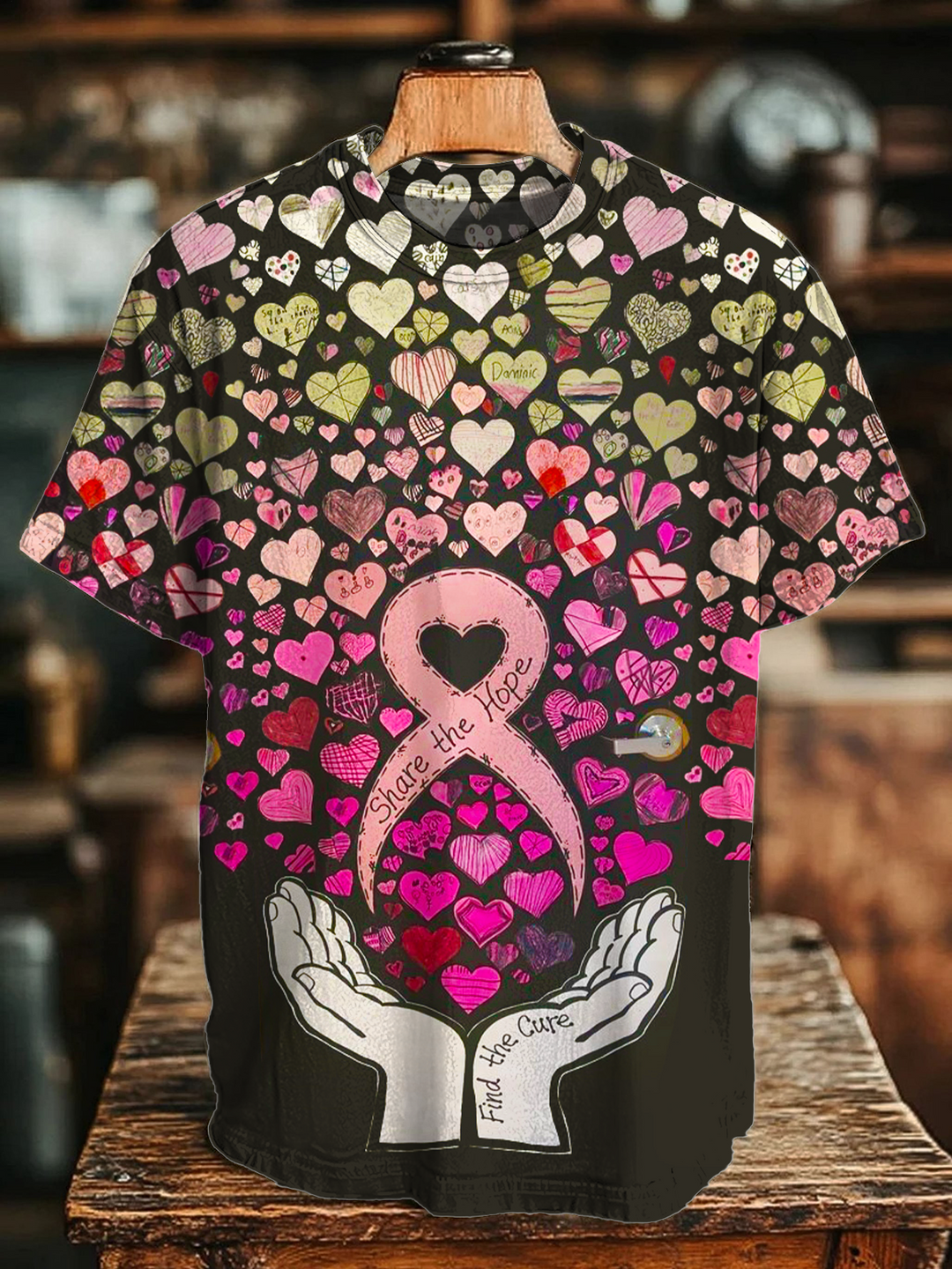 Pink Ribbon Breast Cancer Awareness Crew Neck T-shirt
