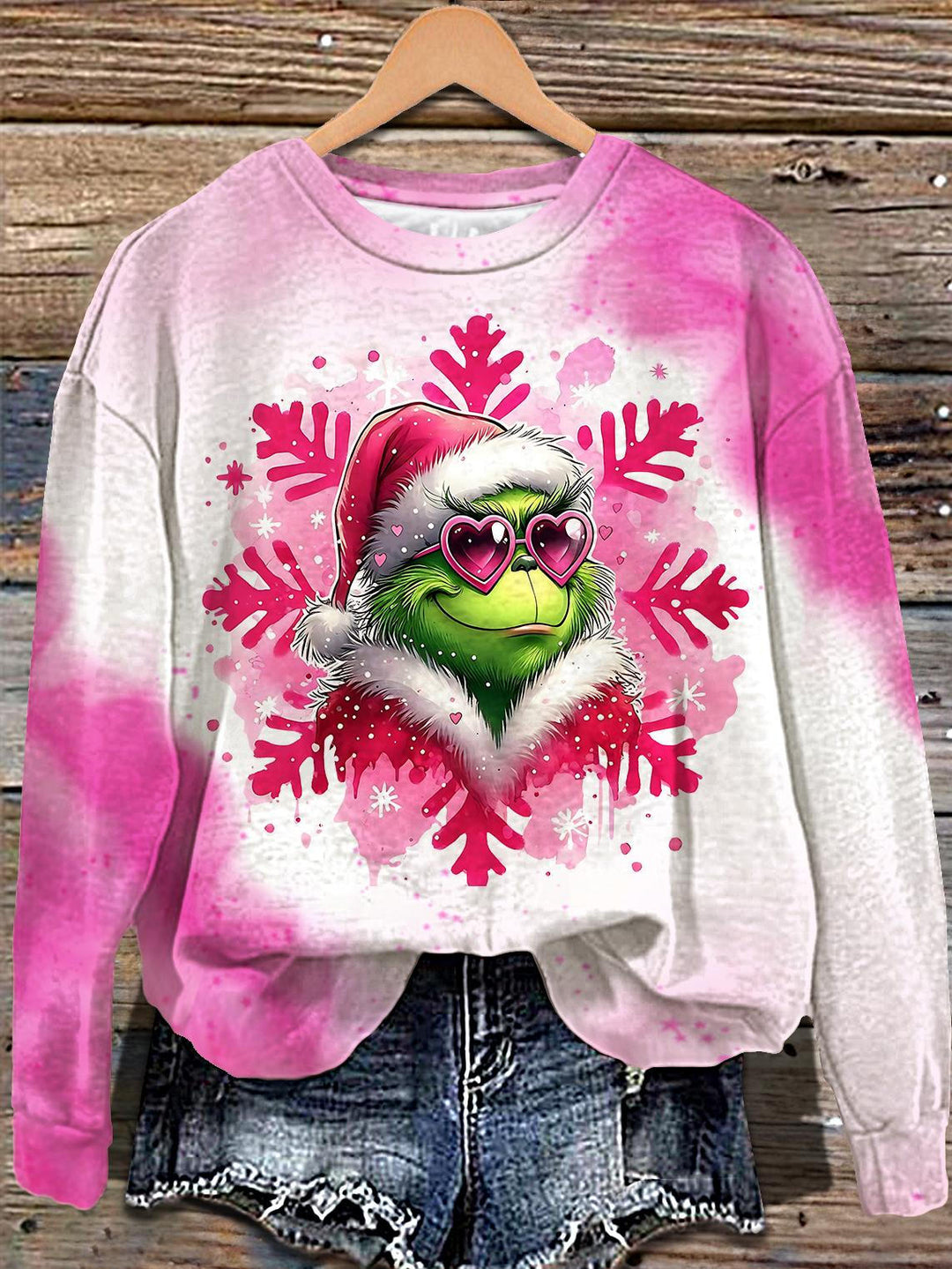 Christmas Snowflake Grinch Printed Long Sleeve Casual Top