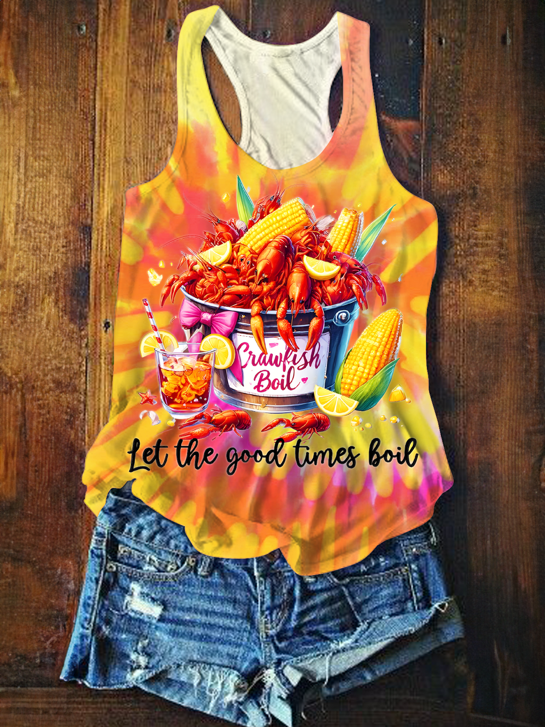Crawfish Watercolor Printed Casual Tank Top