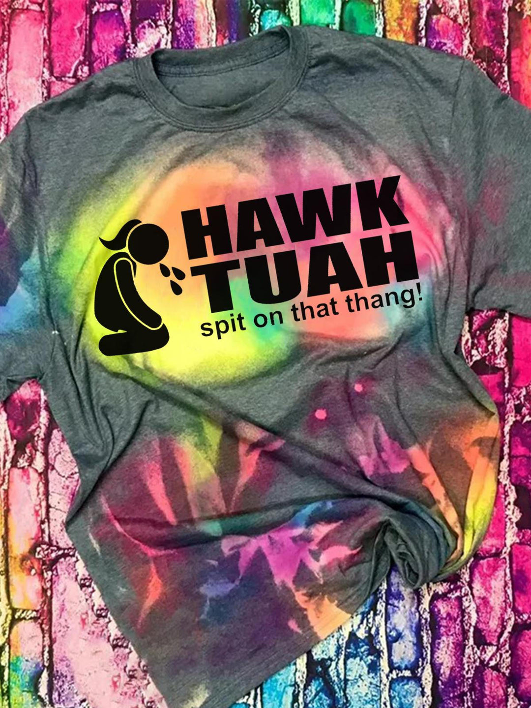 Hawk Tuah Funny Print Crew Neck T-shirt