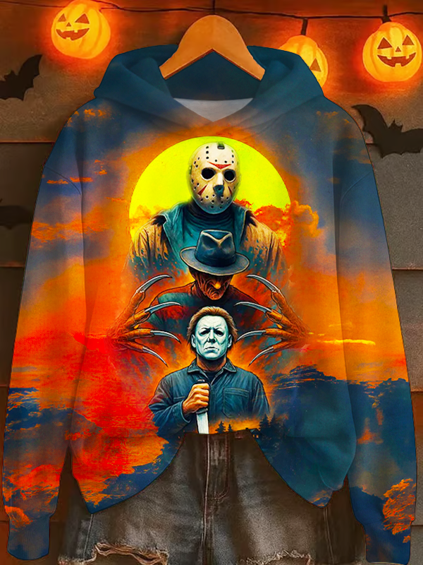 Retro Halloween Characters Printed Long Sleeve Casual Top