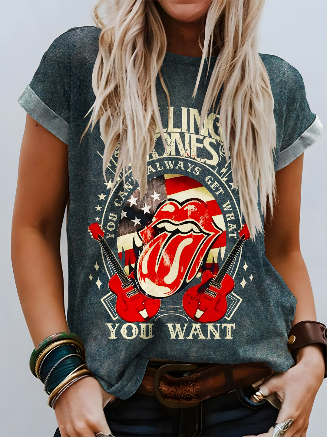 Retro Hippie Rock Rolling Stones Crew Neck T-shirt