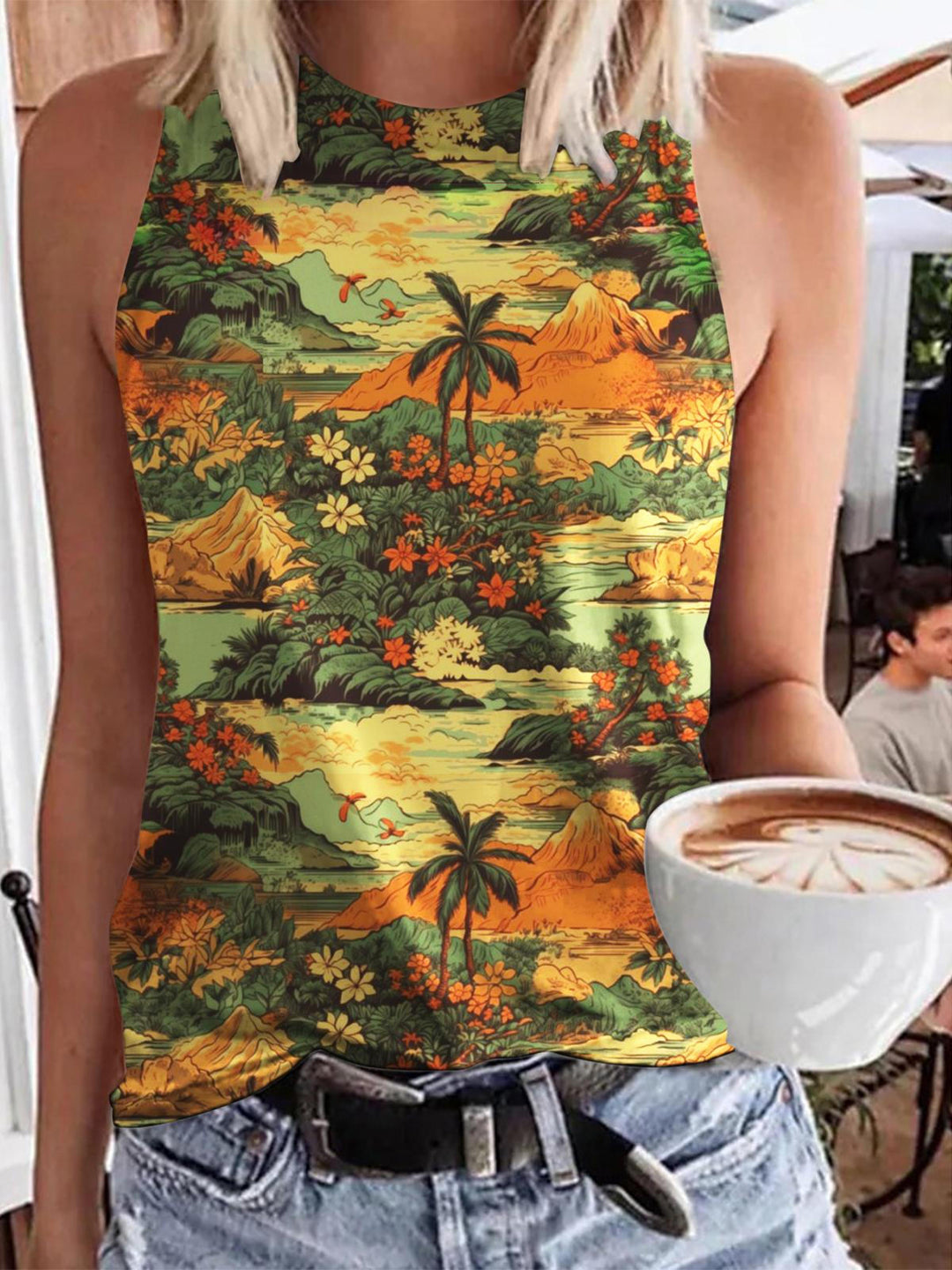 Retro Hawaiian Print Casual Tank Top