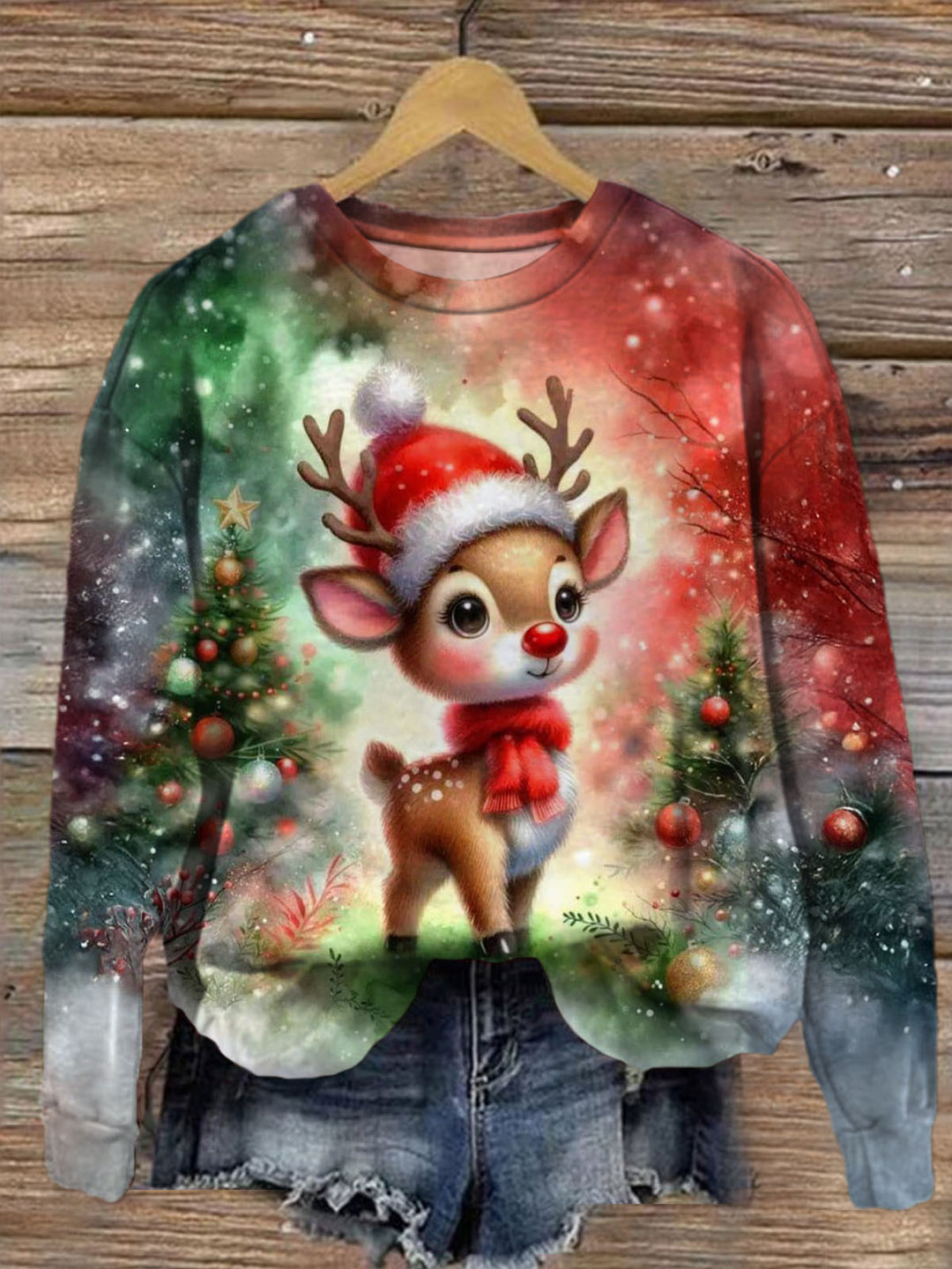 Christmas Neon Cute Elk Printed Long Sleeve Casual Top