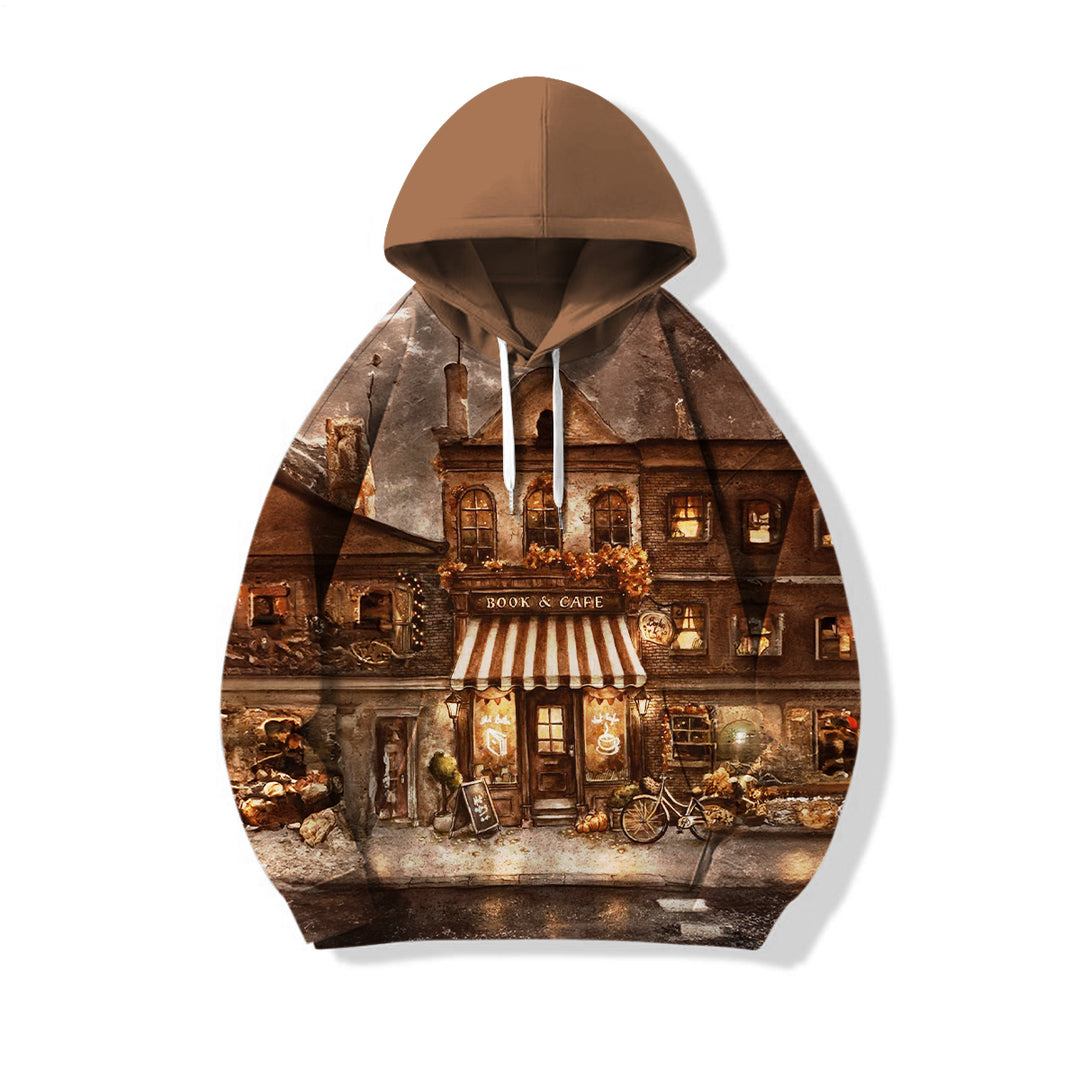 Halloween Town Loose Fit Hooded Sweatshirt With Pockets