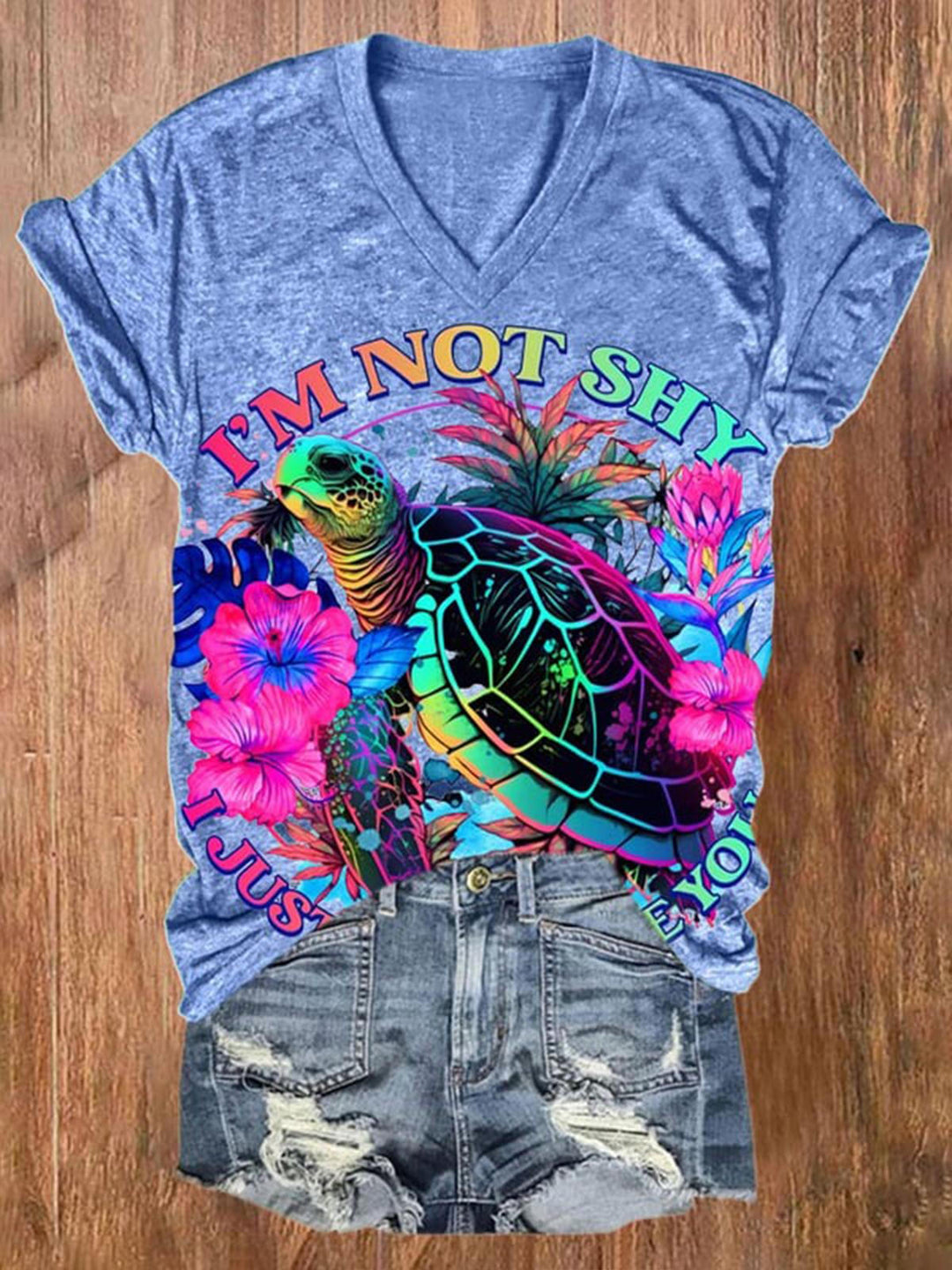 Sea Turtle Funny Word V-Neck Short Sleeve T-Shirt