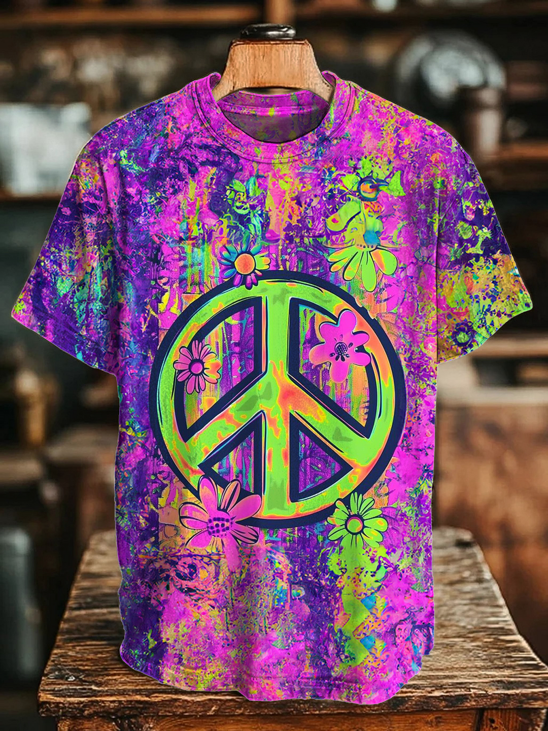 Vintage Classic Hippie Peace Art Crew Neck T-shirt