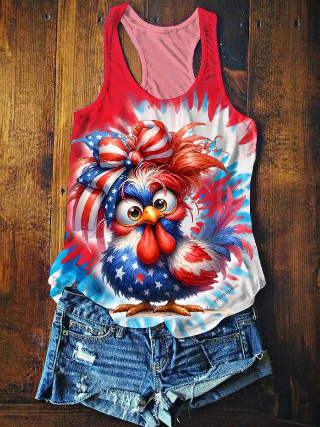 Independence Day Funny Chicken Print Casual Tank Top