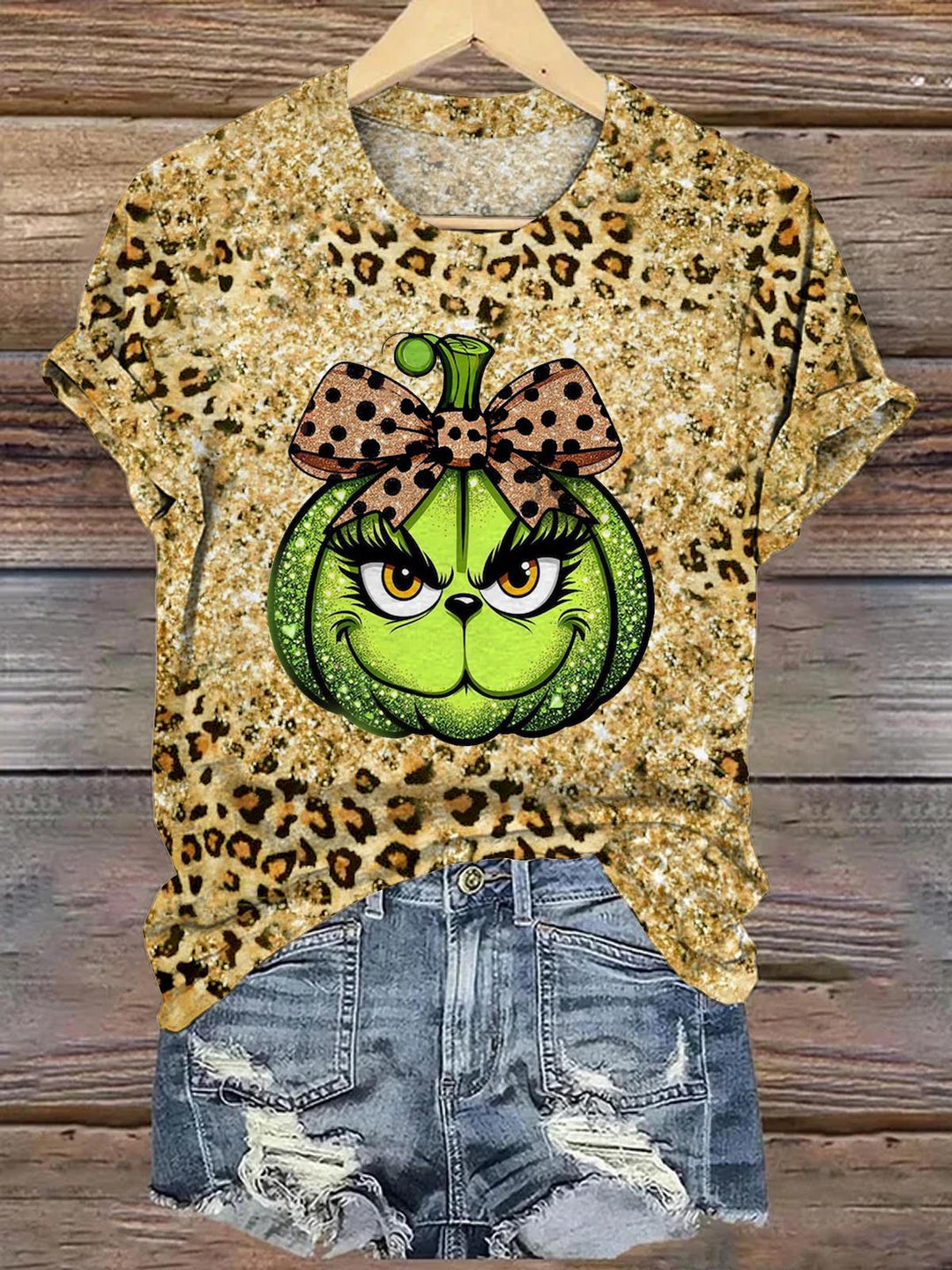 Glitter Leopard Crew Neck T-shirt