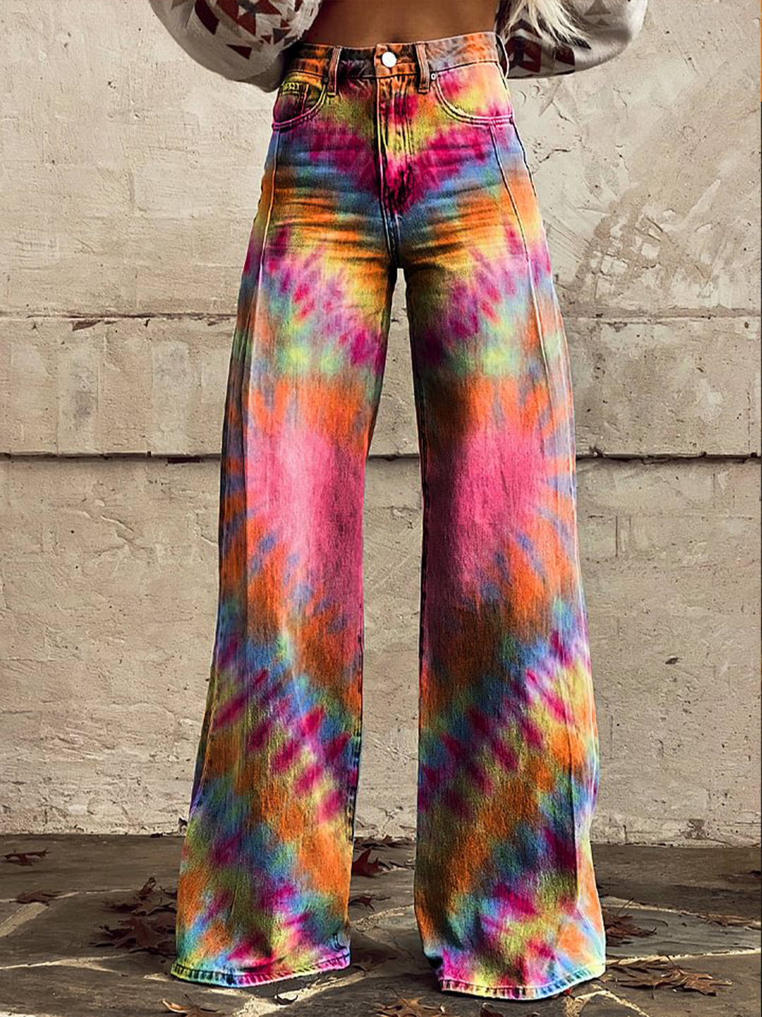 Vintage Heart Tie Dye Hippie Art Women's Cotton Flared Jeans Pants