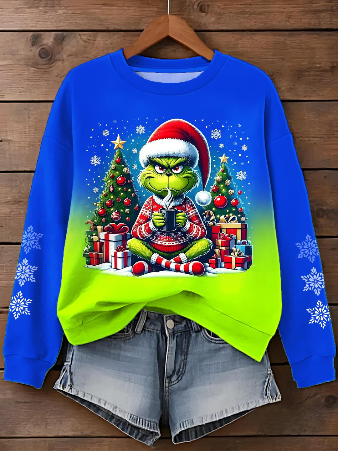 Christmas Grinch Print Long Sleeve Casual Top
