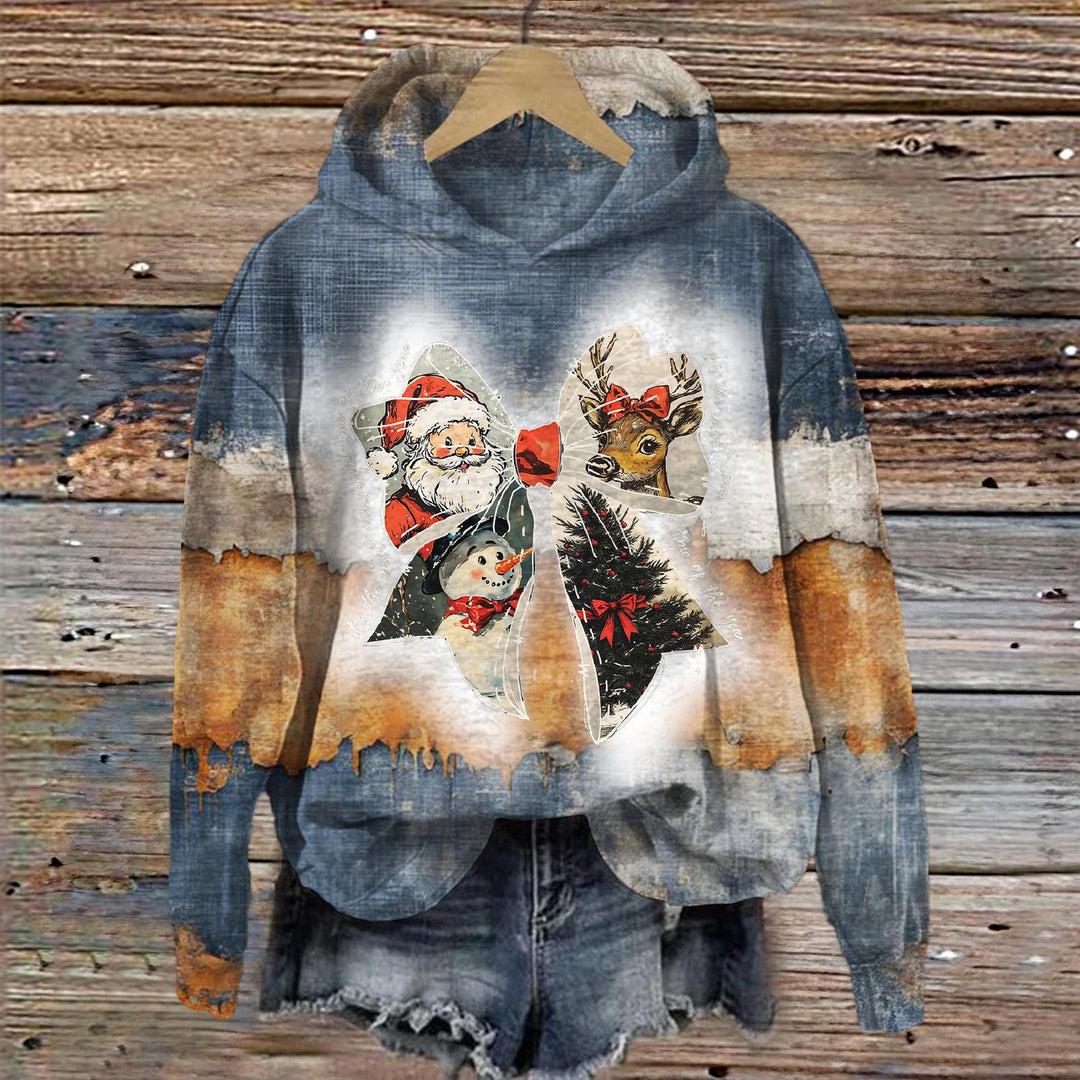 Retro Art Christmas Long Sleeve Printed Hoodie