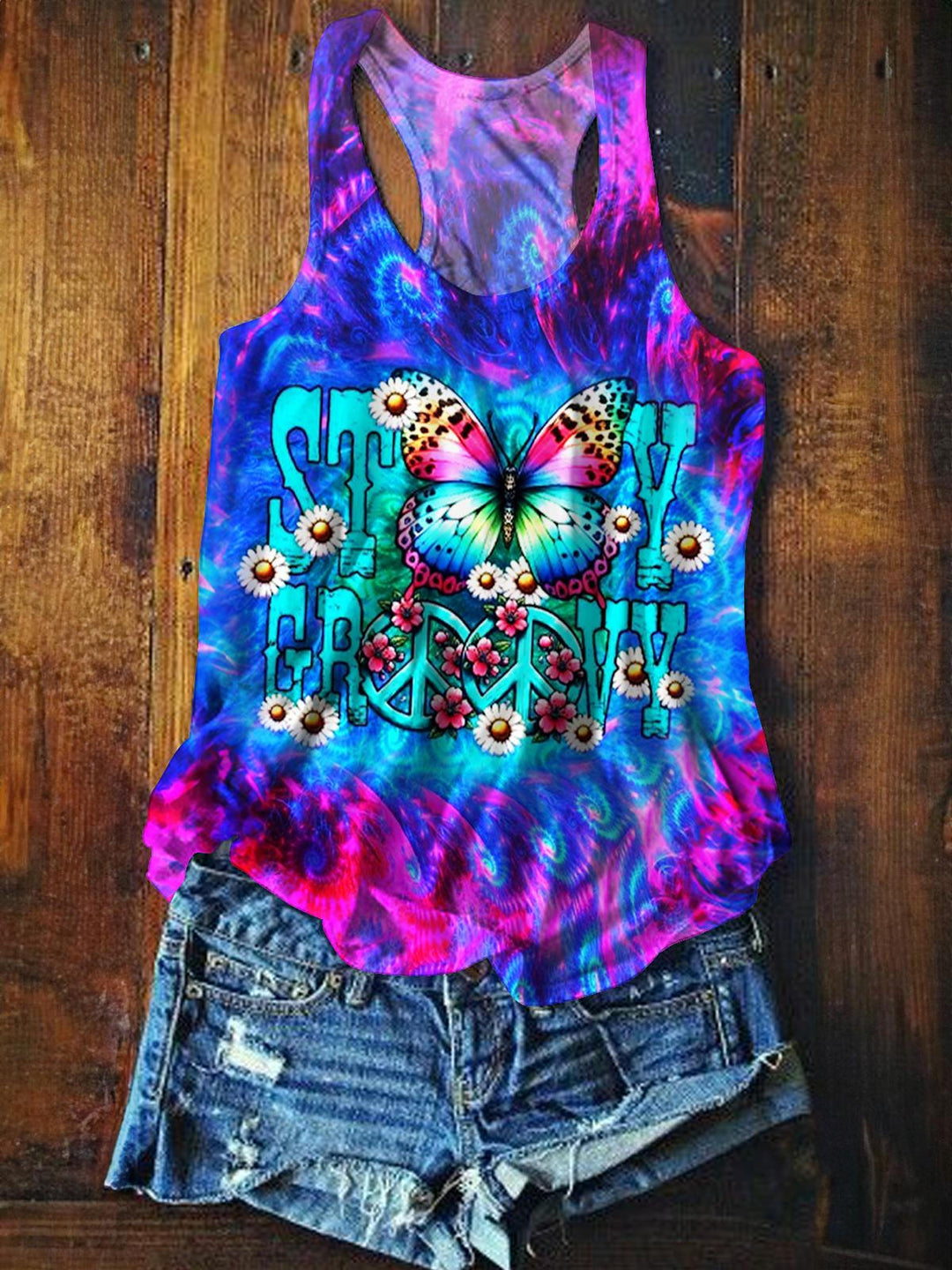Colorful Hippie Printed Casual Tank Top
