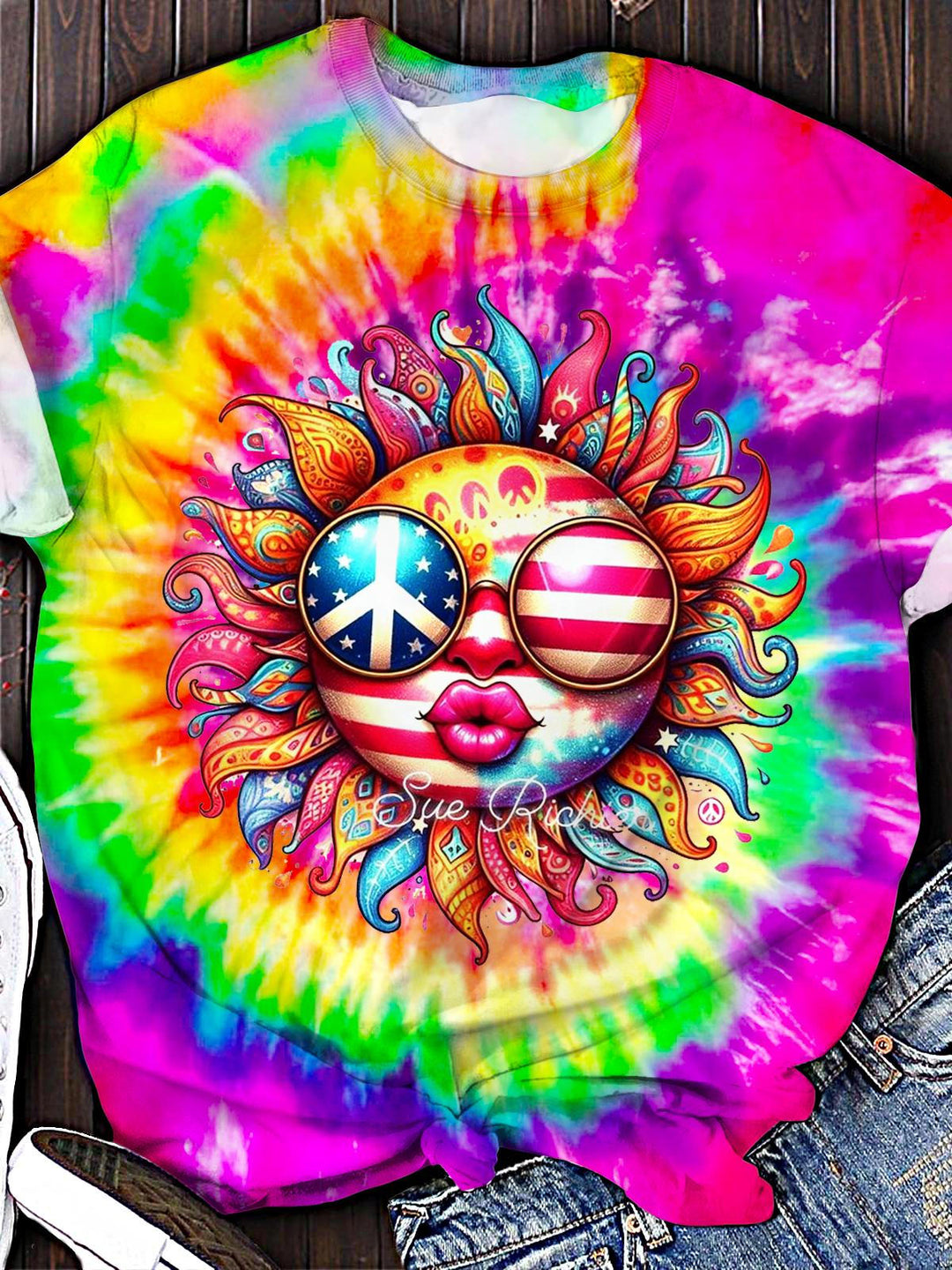 Hippie Sun Printed Crew Neck T-shirt