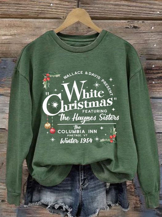 Women's White Christmas Round Neck Long Sleeve Top