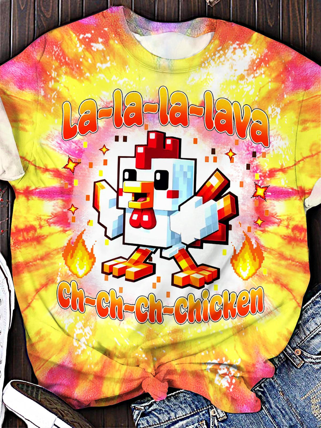 Colorful Chicken Printed Crew Neck T-shirt