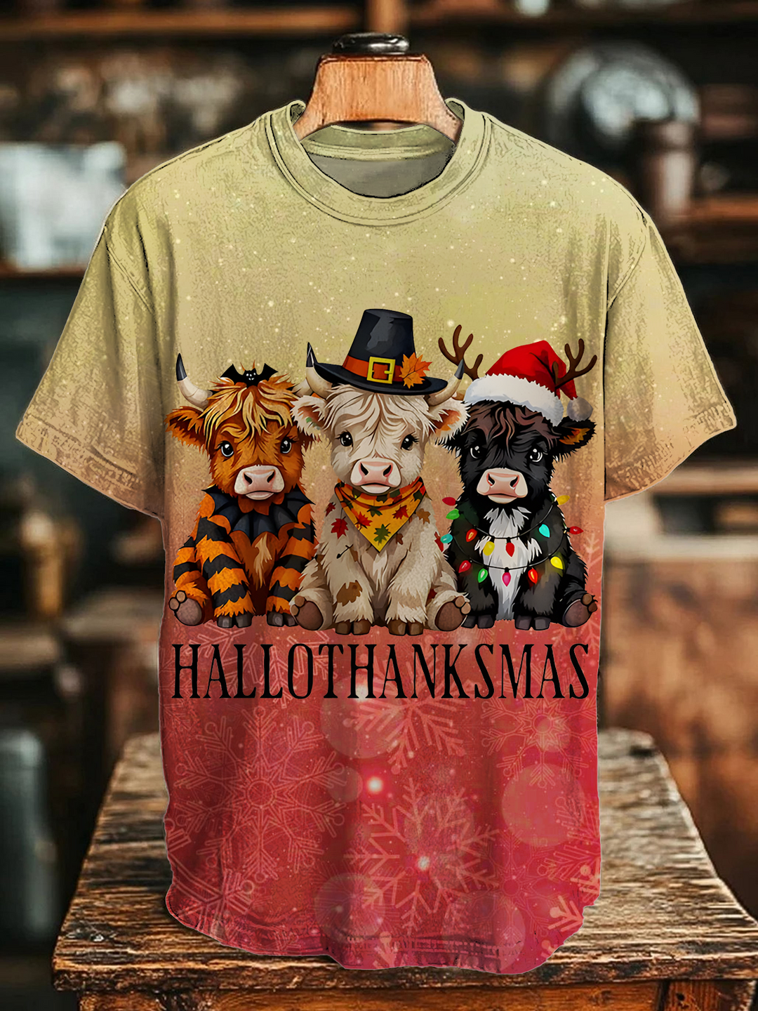 Highland Cows Hollothanksmas Crew Neck T-shirt