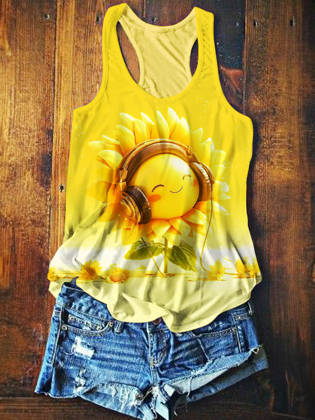 Cute Hippie Sunflower Printed Casual Tank Top
