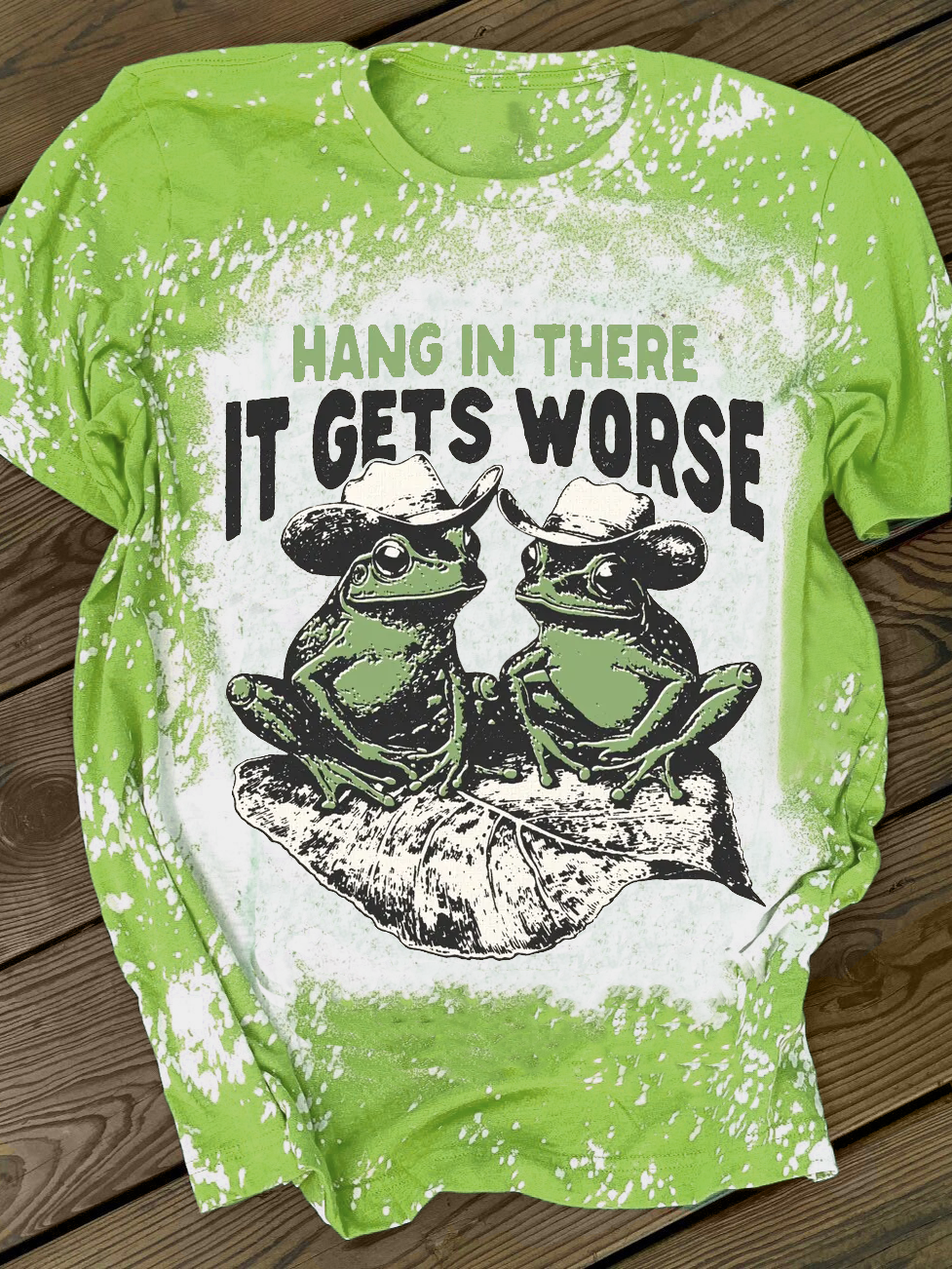 Humorous Retro Western Frog Graphic Crew Neck T-shirt