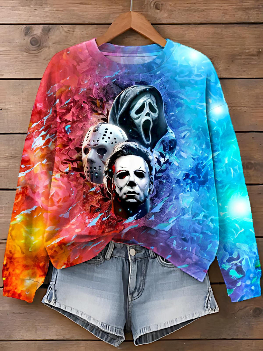 Halloween Horror Print Long Sleeve Casual Top