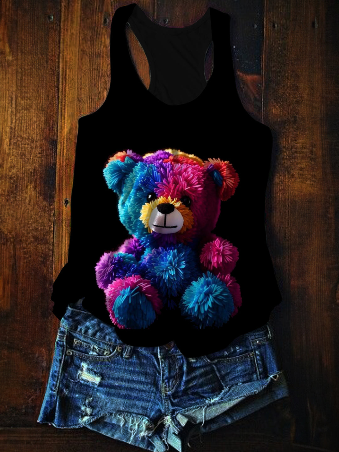 Women's Summer Round Neck Cute Bear Printed Vest
