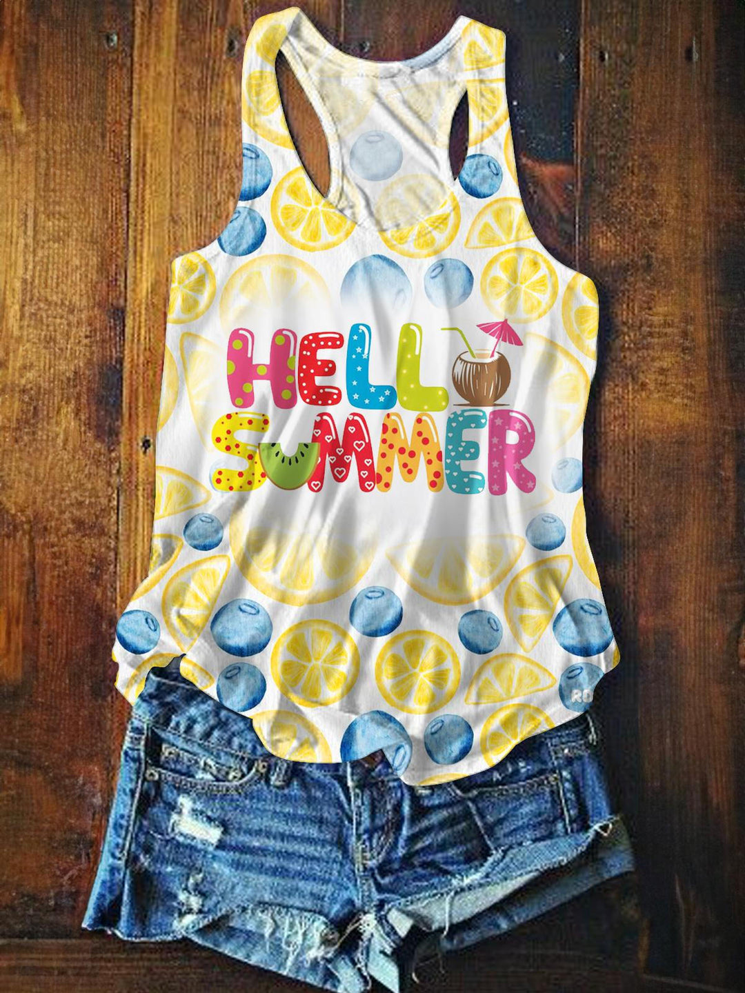 Cute Lemon Printed Casual Tank Top