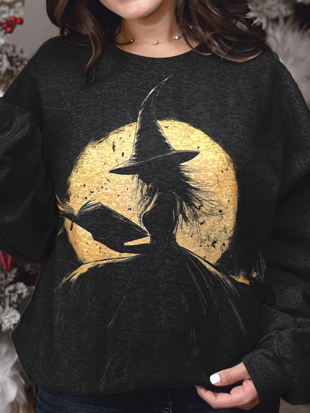 Halloween Evil Witch Printed Long Sleeve Casual Top