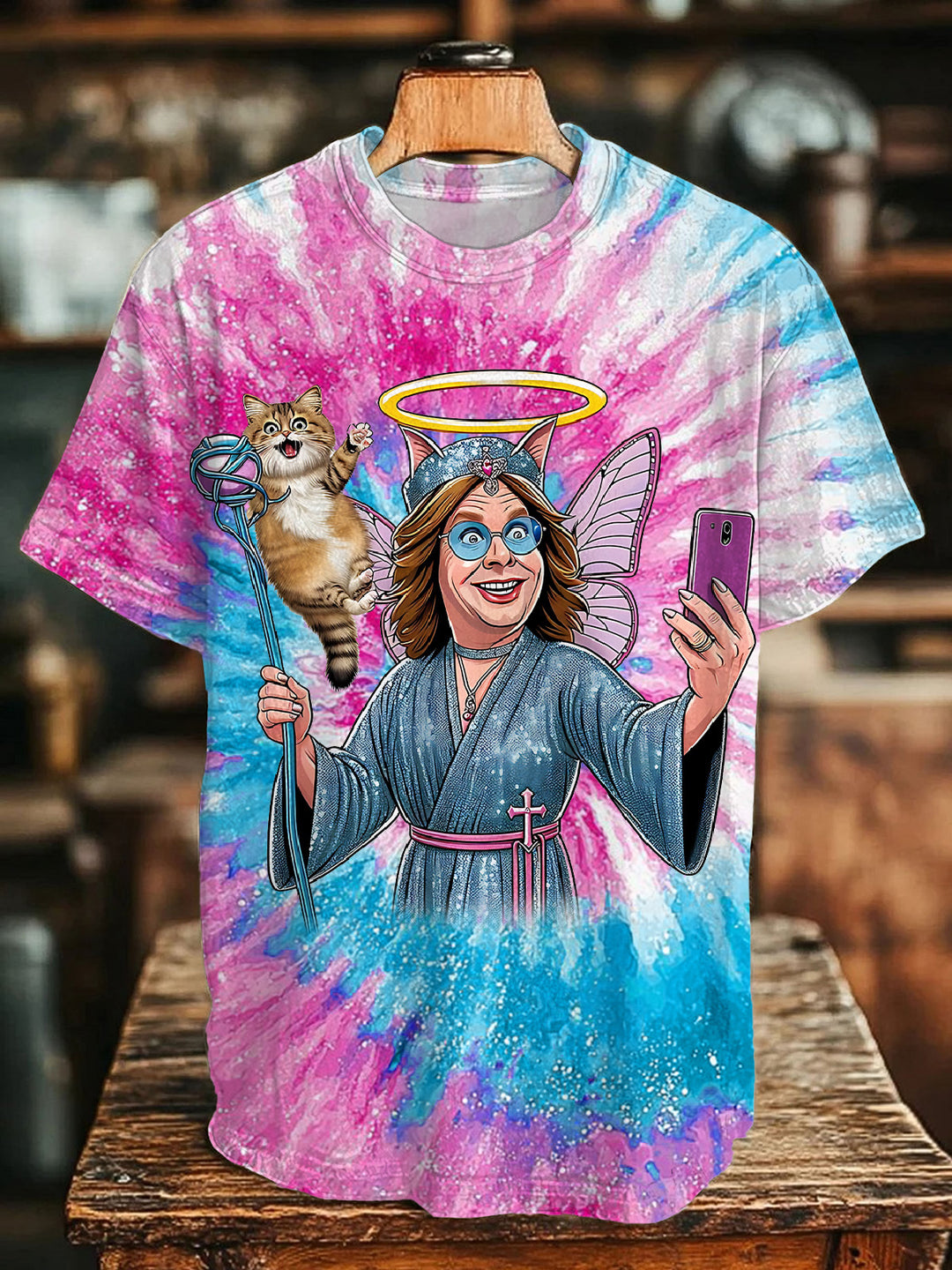 Ozzy Osbourne Fun Tie Dyeing Crew Neck T-shirt