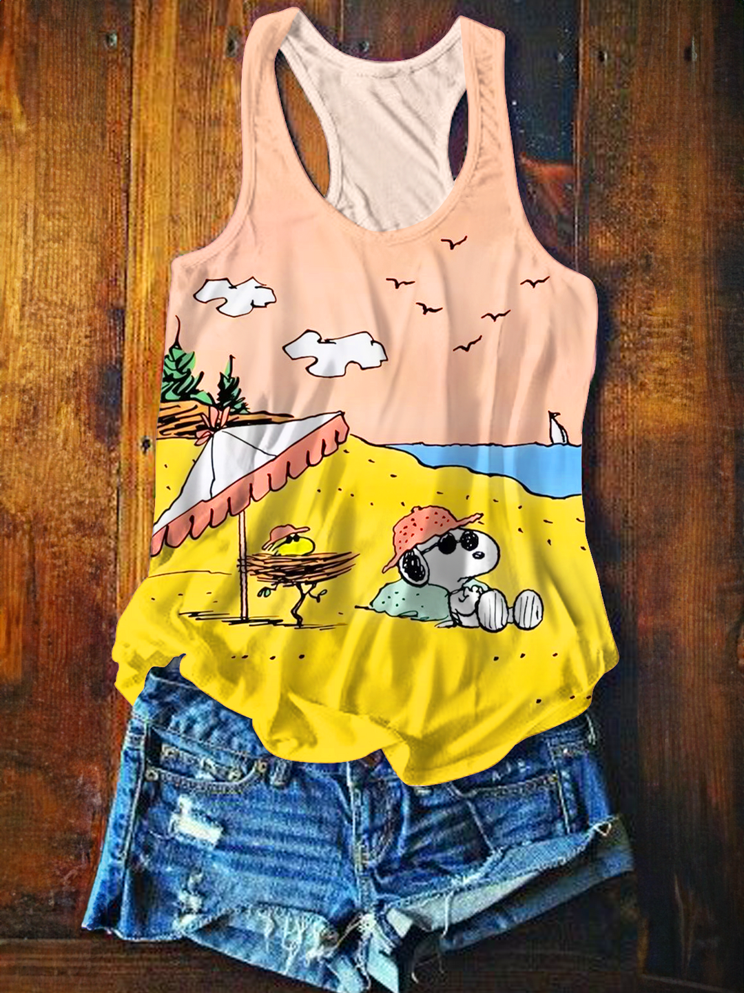 Fun Snoopy Island Vacation Printed Casual Tank Top