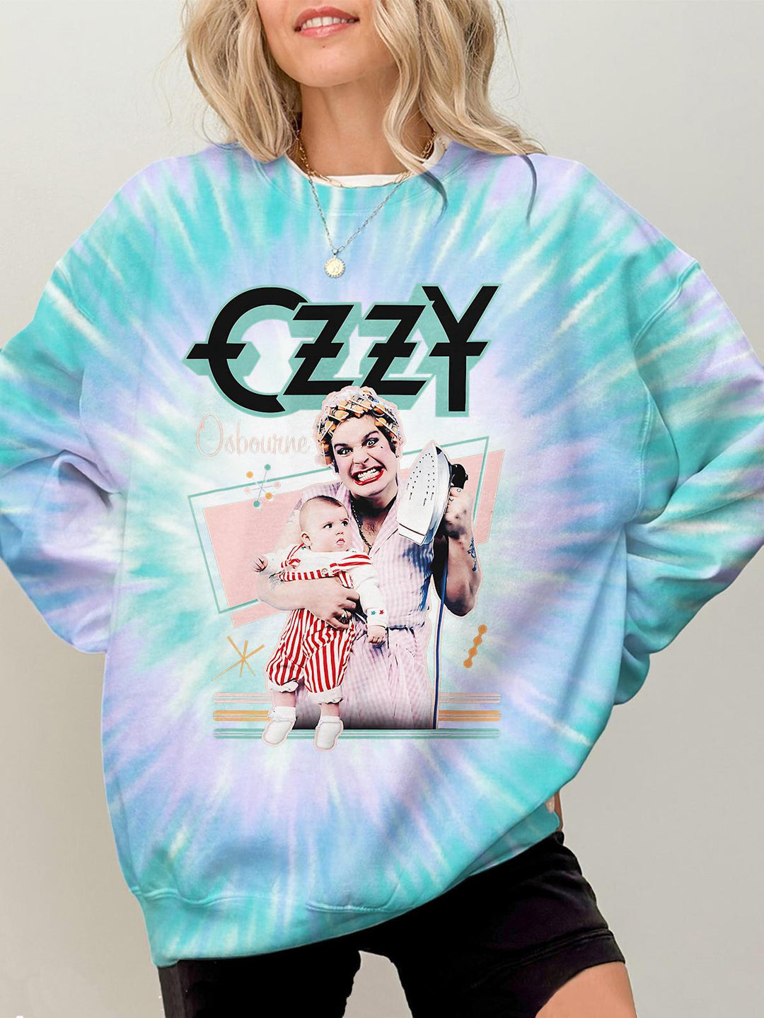 Ozzy Osbourne Tie Dye Printed Long Sleeve Casual Top