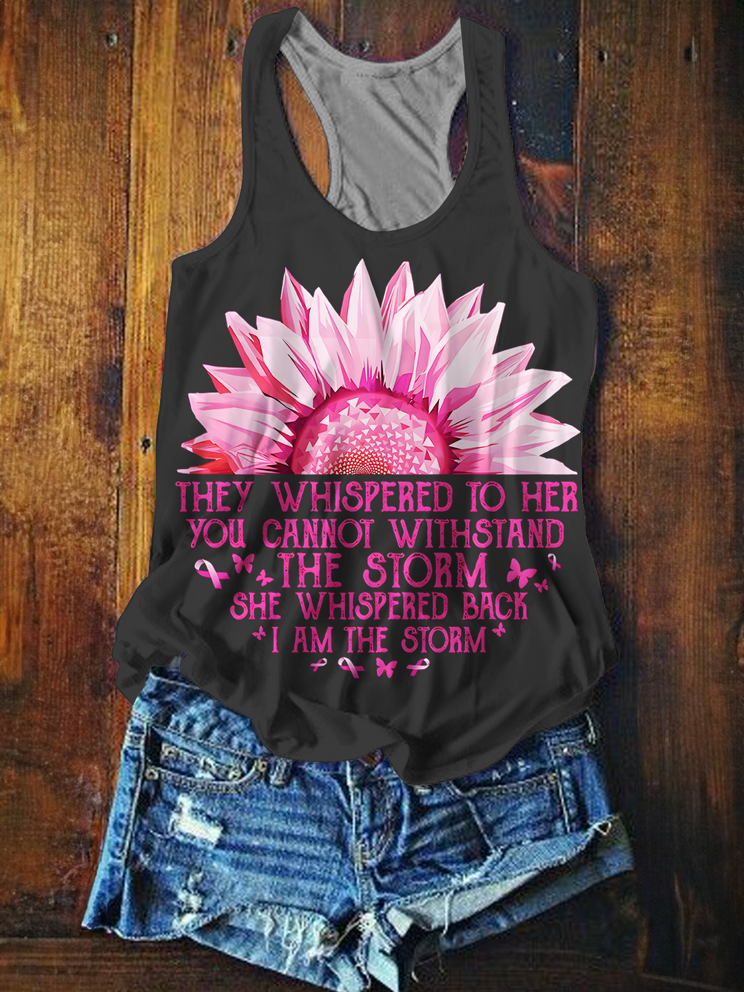 Pink Daisy Breast Cancer Faith Printed Casual Tank Top