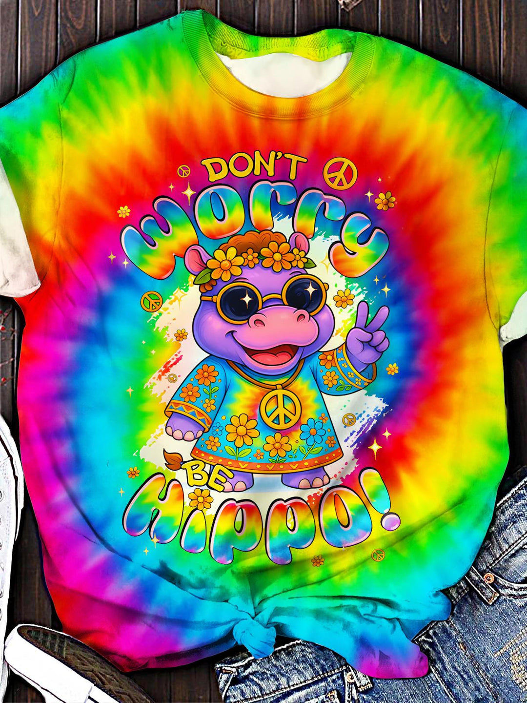 Hippie Hippo Crew Neck T-shirt
