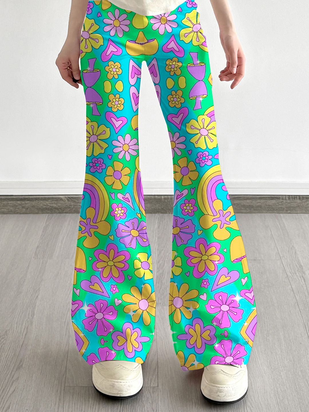 Colorful Hippie Psychedelic World Print Bell-bottoms