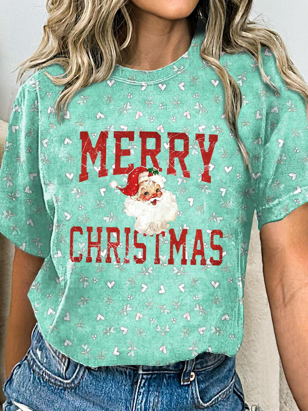 Merry Christmas With Santa Claus Crew Neck T-shirt