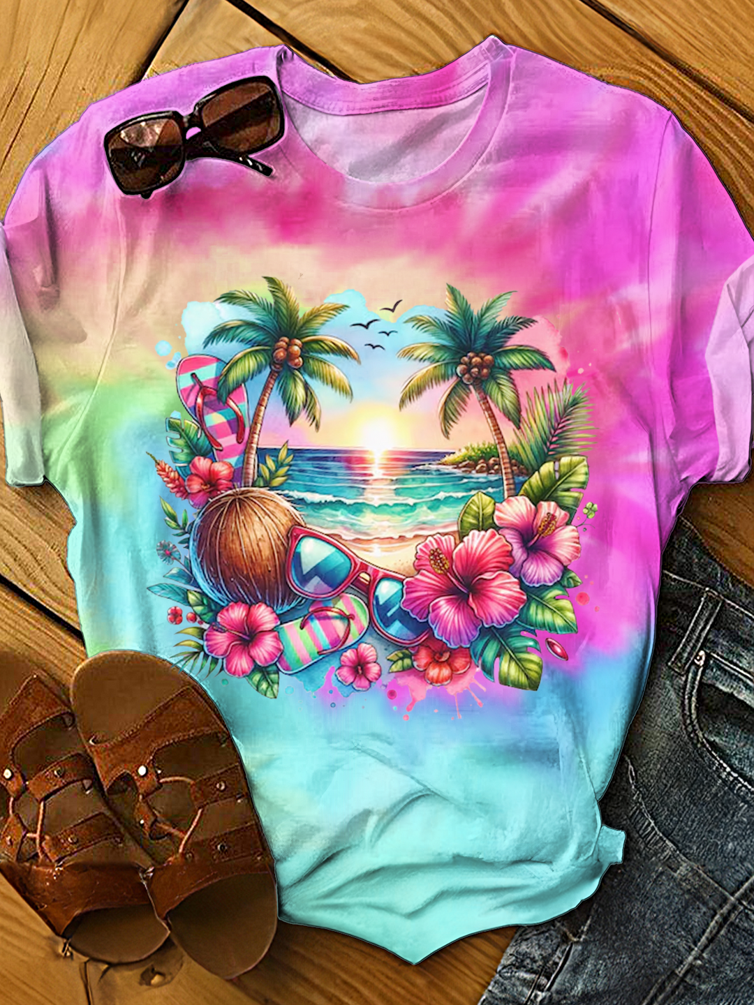 Beach Vacation Tropical Vacation Girls Trip Crew Neck T-shirt