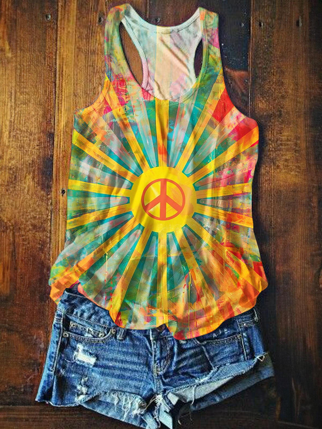Retro Hippie Printed Casual Tank Top