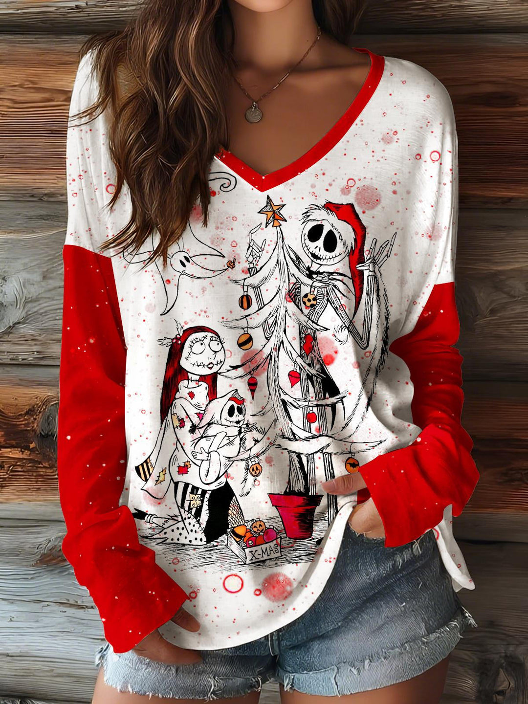 The Nightmare Before Christmas V-neck Long Sleeve Top