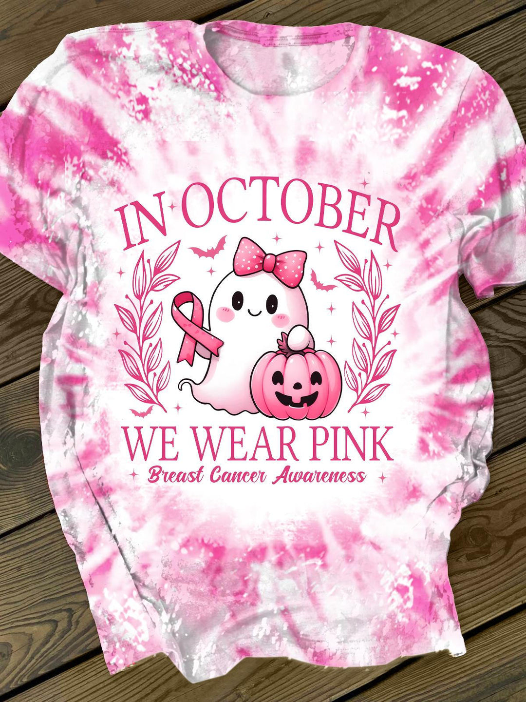 Breast Cancer Awareness Tie Dye Crew Neck T-shirt