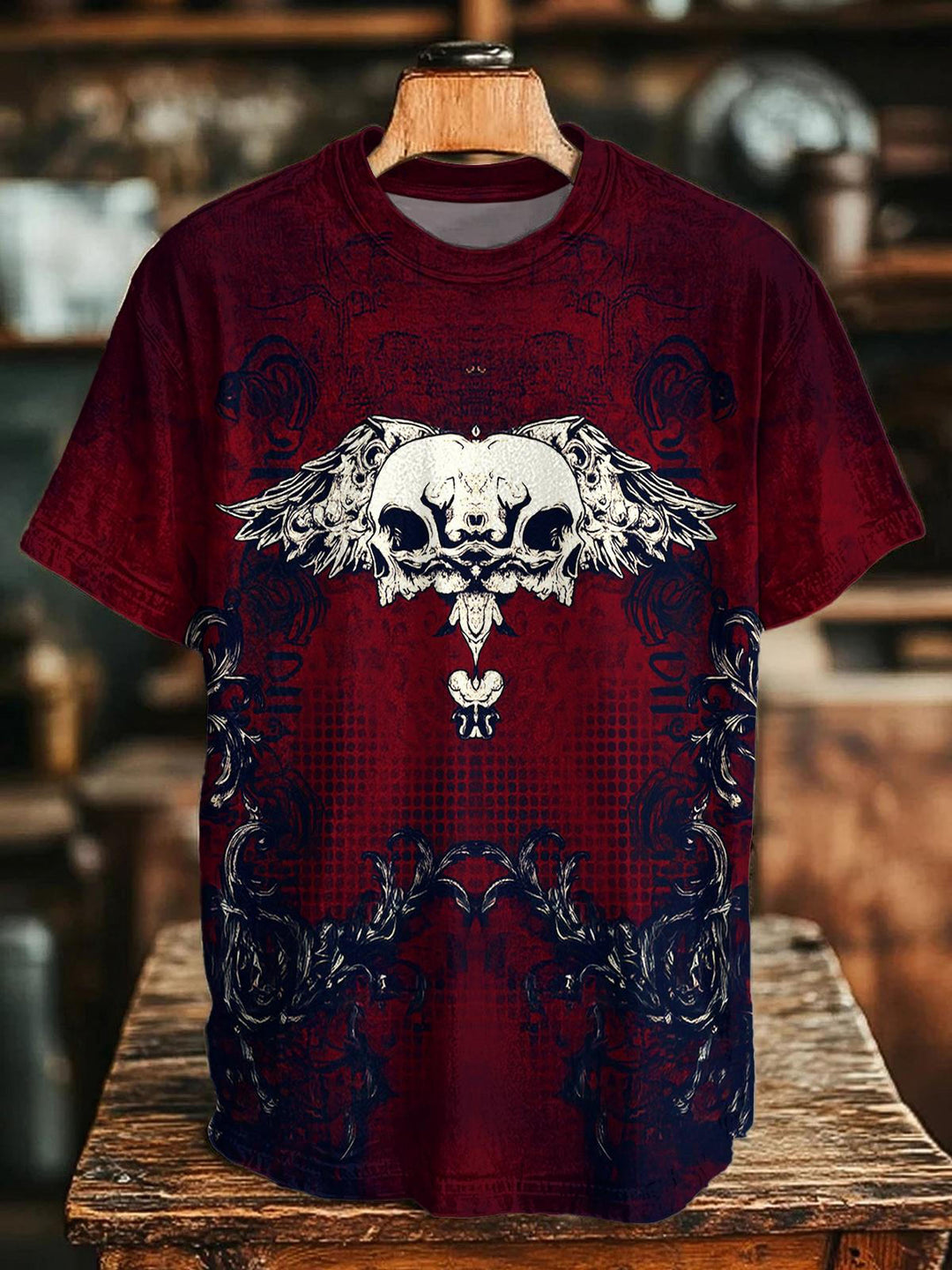 Retro Gothic Halloween Print Crew Neck T-shirt