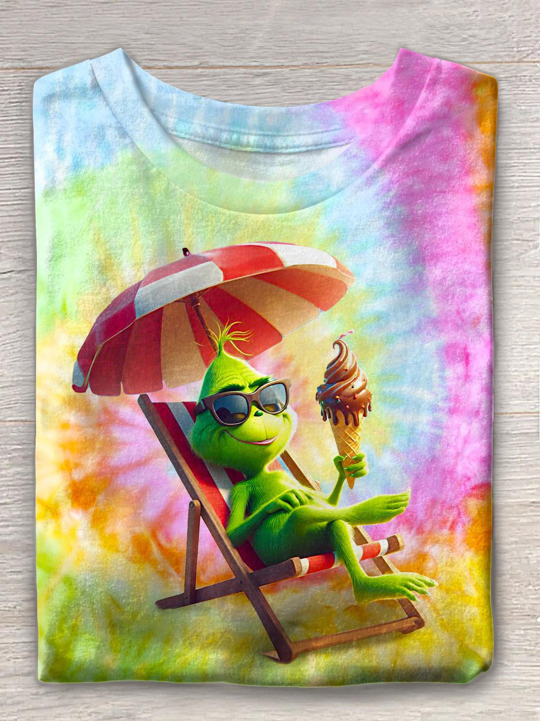 Summer Holiday Cartoon Character Printed Crew Neck T-shirt