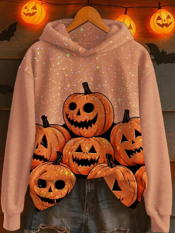 Halloween Pumpkin Long Sleeve Printed Hoodie