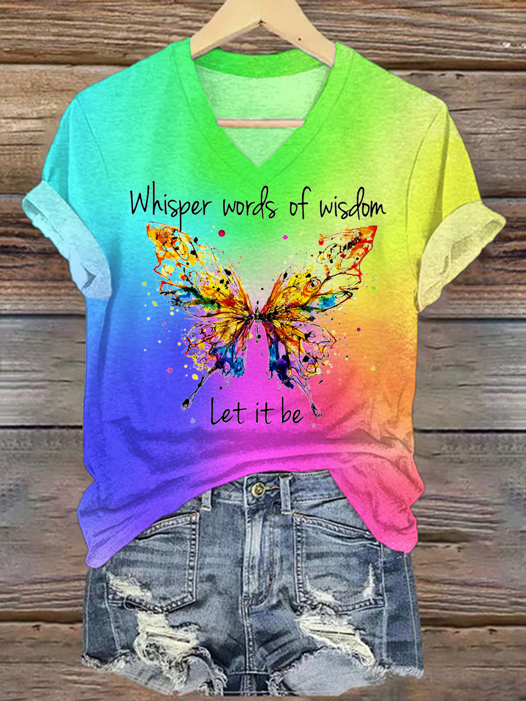 Whisper Words of Wisdom Butterfly Hippie Art V-neck T-Shirt
