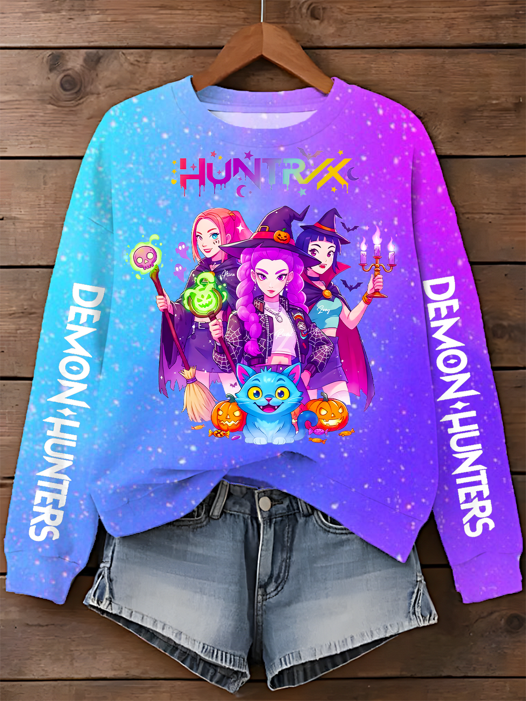 Horror Huntrix Halloween Printed Long Sleeve Casual Top