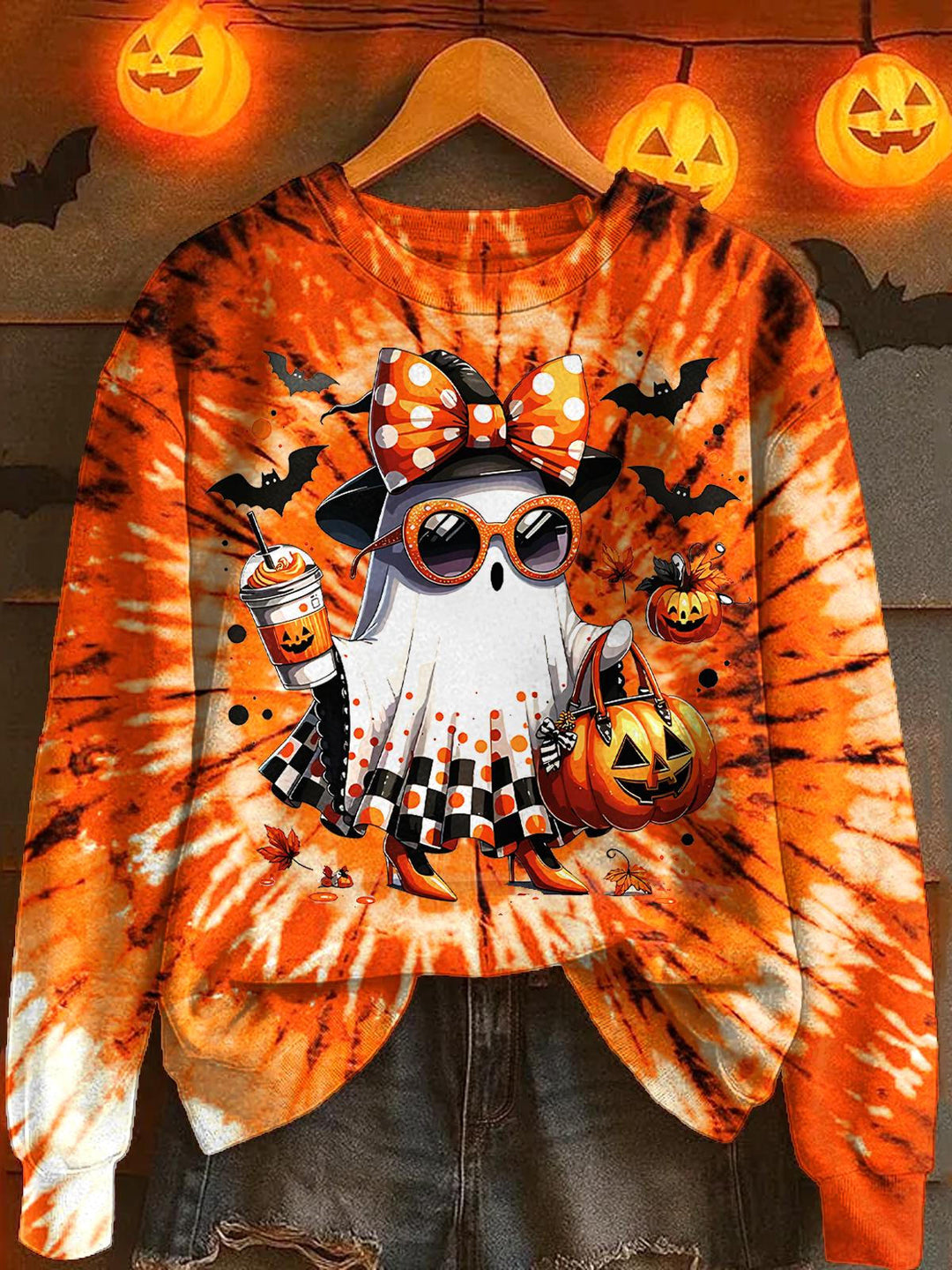 Halloween Ghost Print Long Sleeve Casual Top