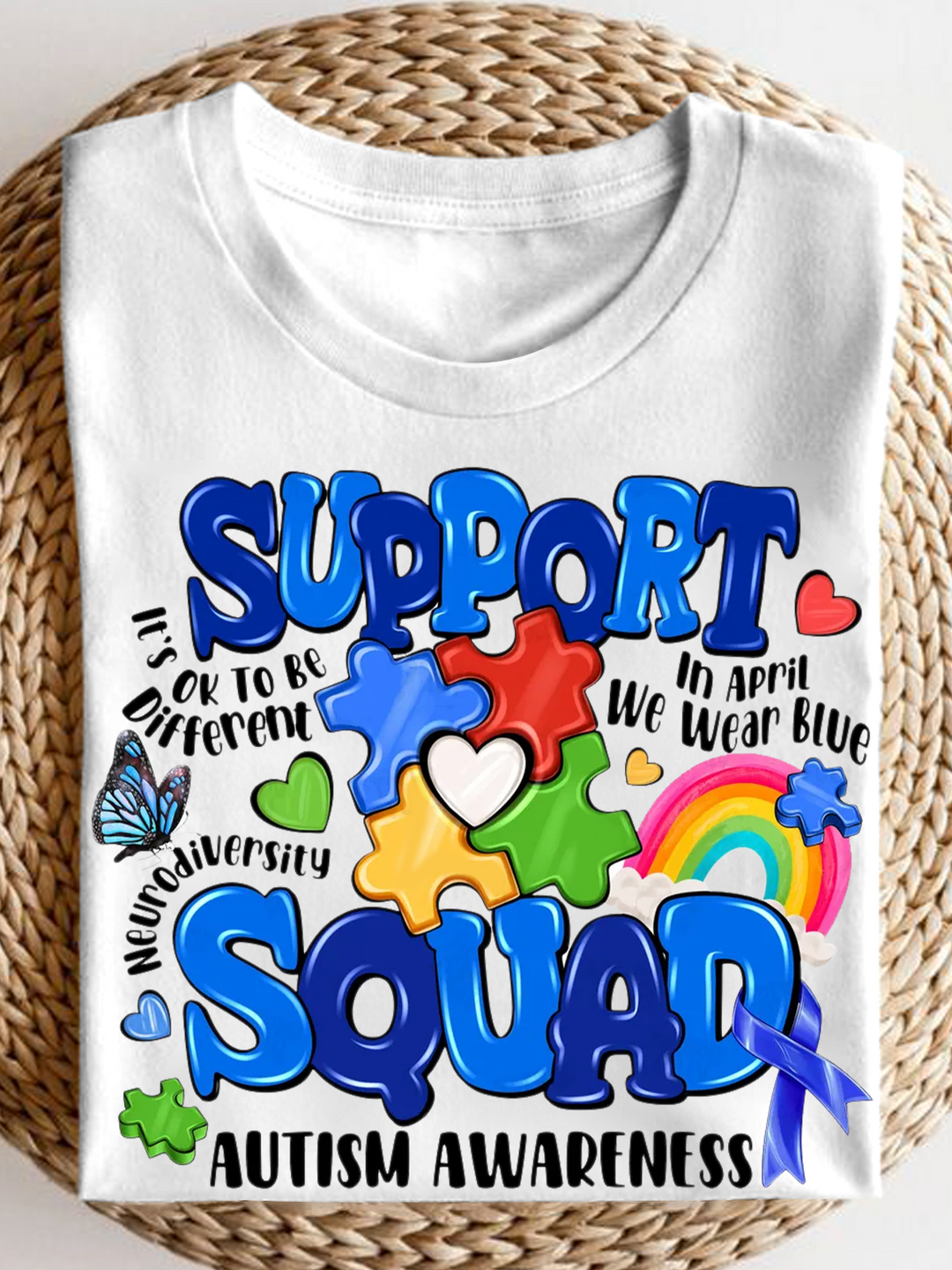 Family Autism Support Squad Crew Neck T-shirt