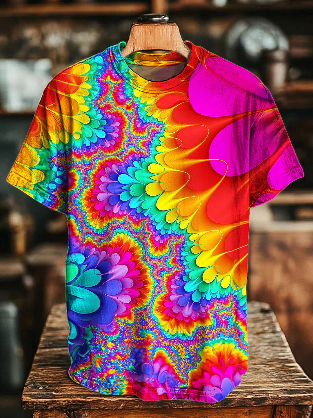 Psychedelic Rainbow Splash Crew Neck T-shirt