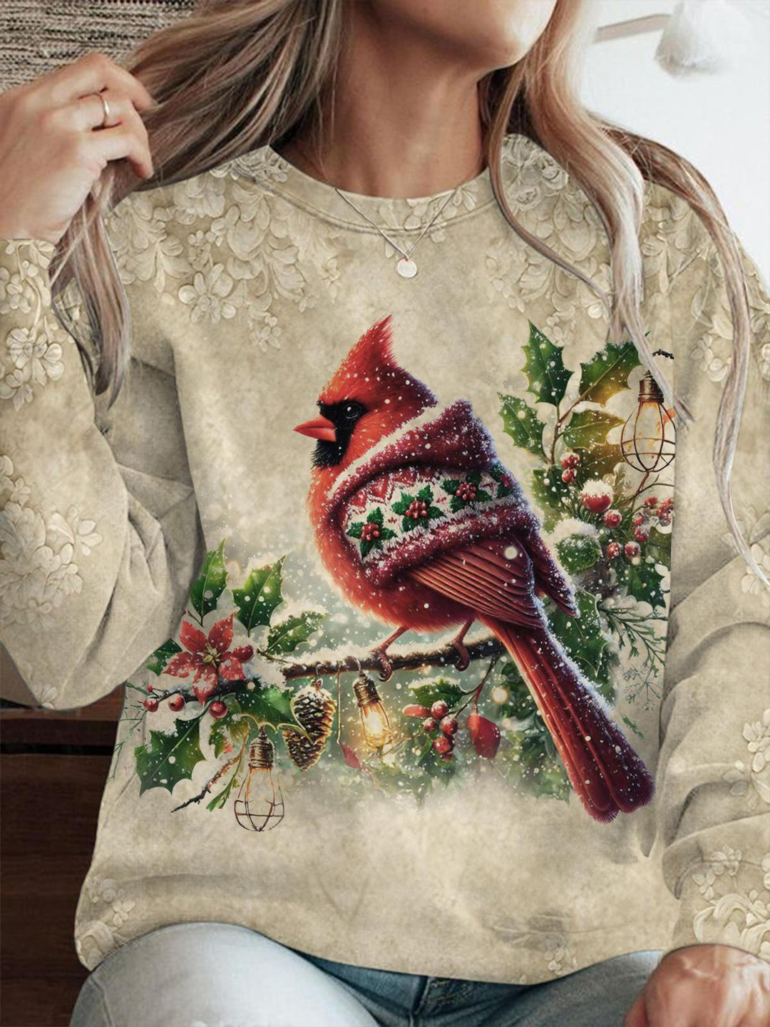 Women's Christmas Cardinal Vintage Casual Sweatshirt