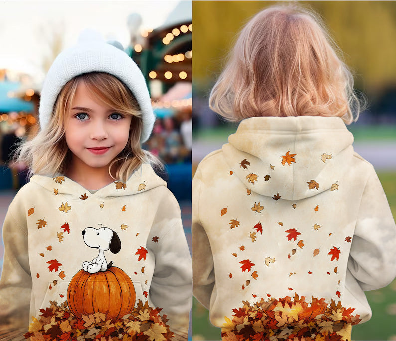 Fun Snoopy Fallen Leaves Children's Hooded Hoodie